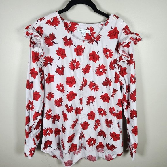 Free Assembly Tops - Free Assembly Shirt Womens Large Pink Floral Cotton Ruffle Sleeve High Low Top